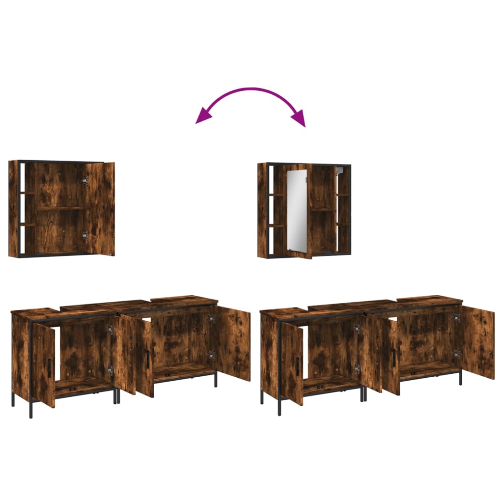 Set Mobili da Bagno 3 pz Rovere Fumo in Legno Multistrato