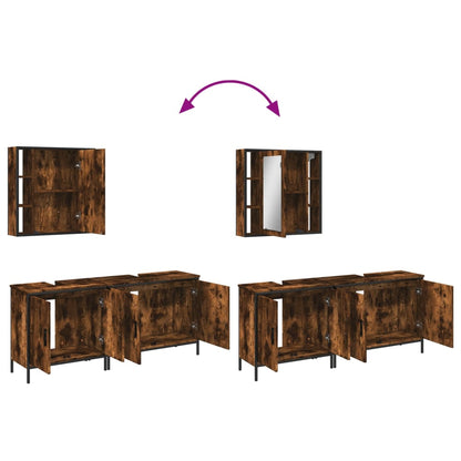 Set Mobili da Bagno 3 pz Rovere Fumo in Legno Multistrato