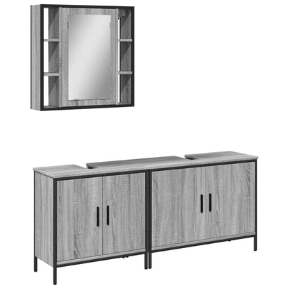 Set Mobili da Bagno 3 pz Grigio Sonoma in Legno Multistrato | homemem39
