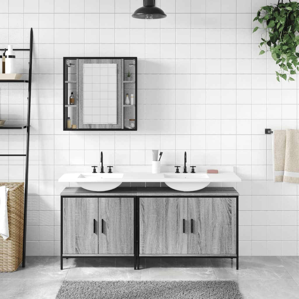 Set Mobili da Bagno 3 pz Grigio Sonoma in Legno Multistrato | homemem39