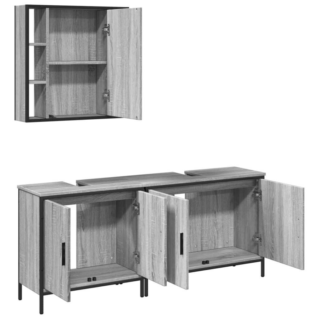 Set Mobili da Bagno 3 pz Grigio Sonoma in Legno Multistrato | homemem39
