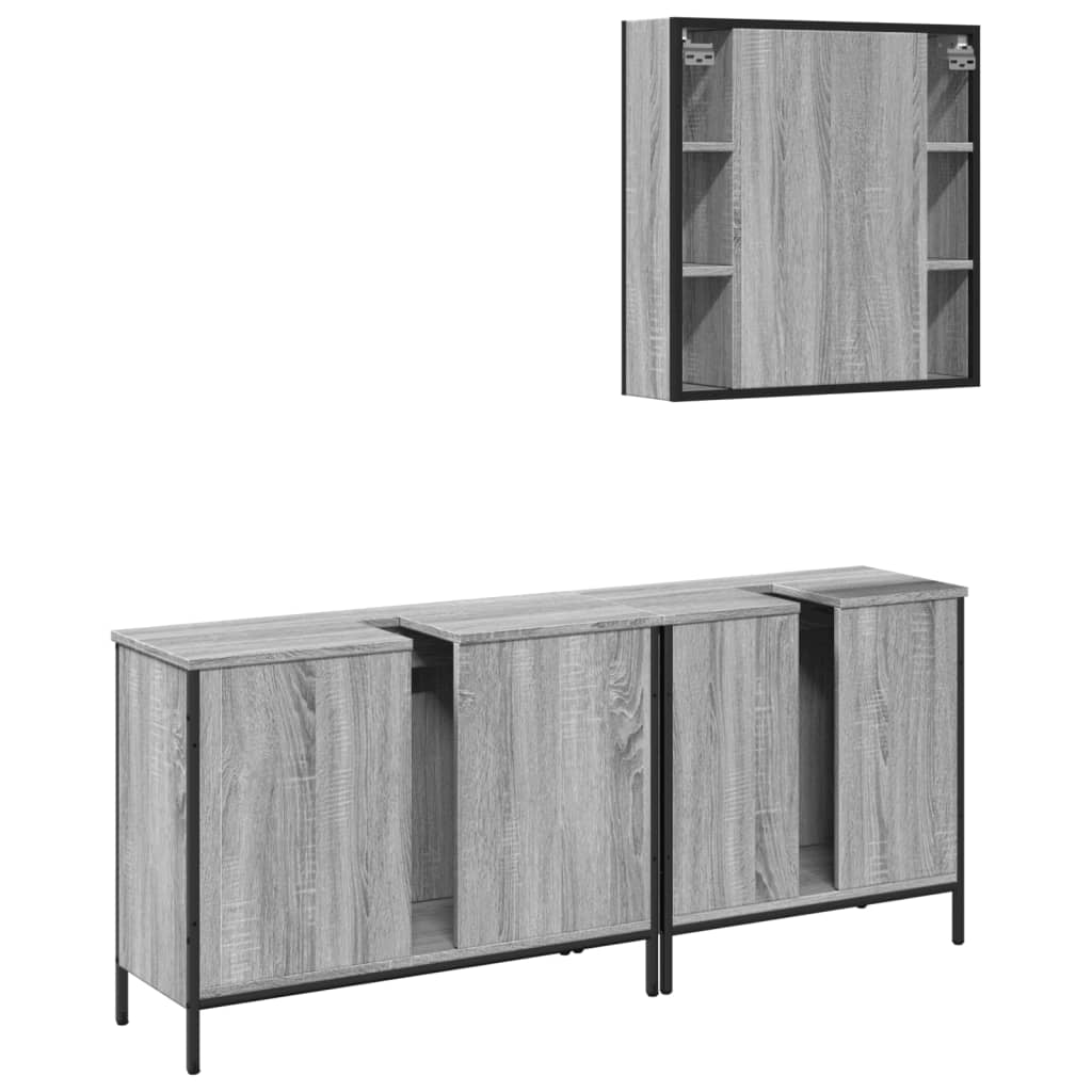 Set Mobili da Bagno 3 pz Grigio Sonoma in Legno Multistrato | homemem39