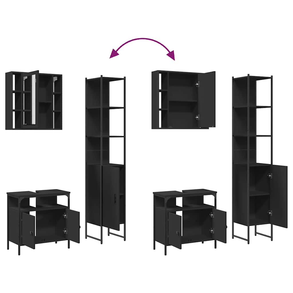 Set di Mobili da Bagno 3 pz Nero in Legno Multistrato | homemem39