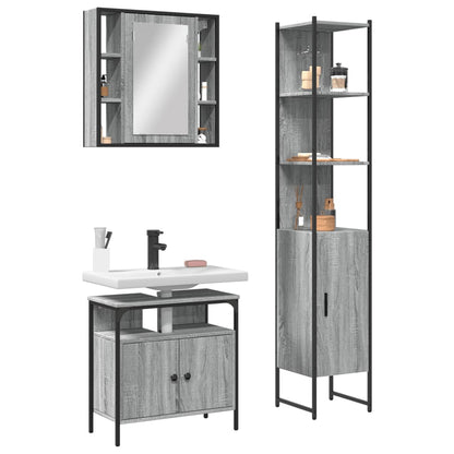 Set Mobili da Bagno 3 pz Grigio Sonoma in Legno Multistrato | homemem39