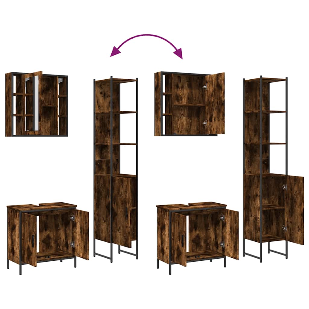 Set Mobili da Bagno 3 pz Rovere Fumo in Legno Multistrato