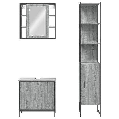 Set Mobili da Bagno 3 pz Grigio Sonoma in Legno Multistrato | homemem39