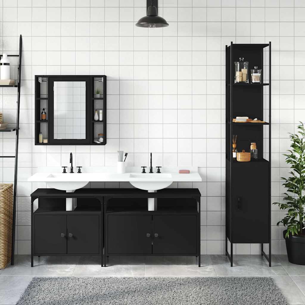 Set Mobili da Bagno 4 pz Nero in Legno Multistrato | homemem39