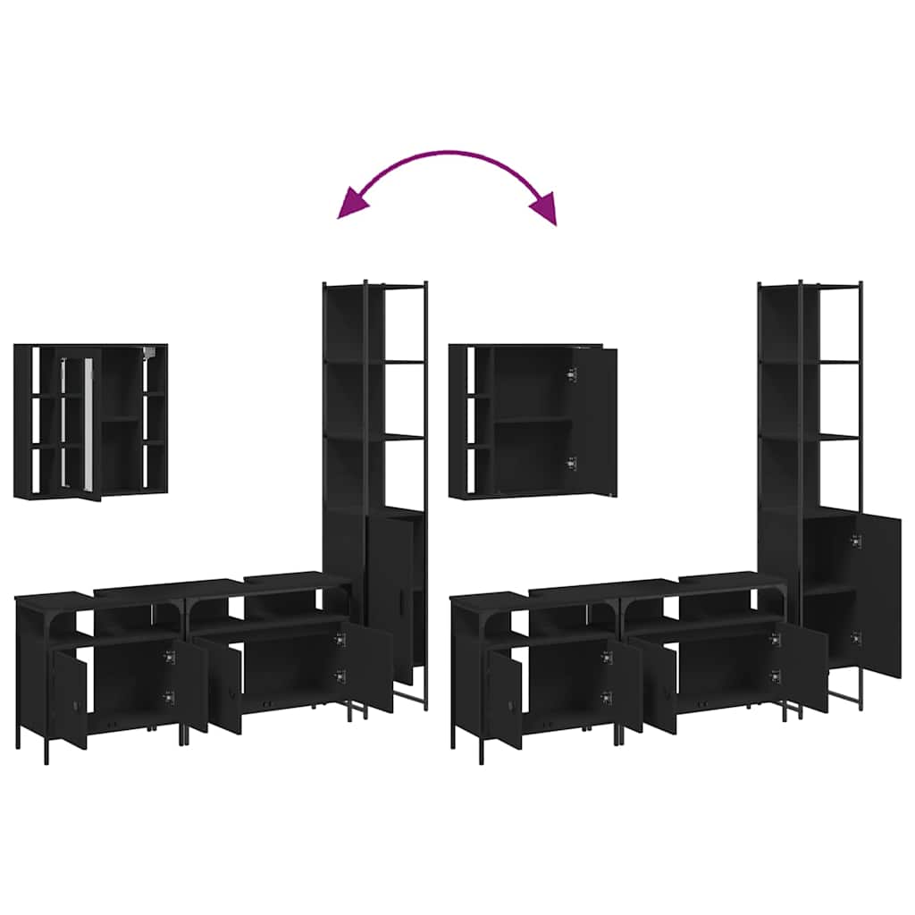 Set Mobili da Bagno 4 pz Nero in Legno Multistrato | homemem39