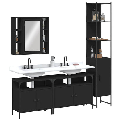 Set Mobili da Bagno 4 pz Nero in Legno Multistrato | homemem39