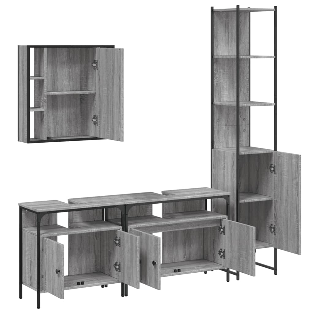 Set Mobili da Bagno 4 pz Grigio Sonoma in Legno Multistrato | homemem39