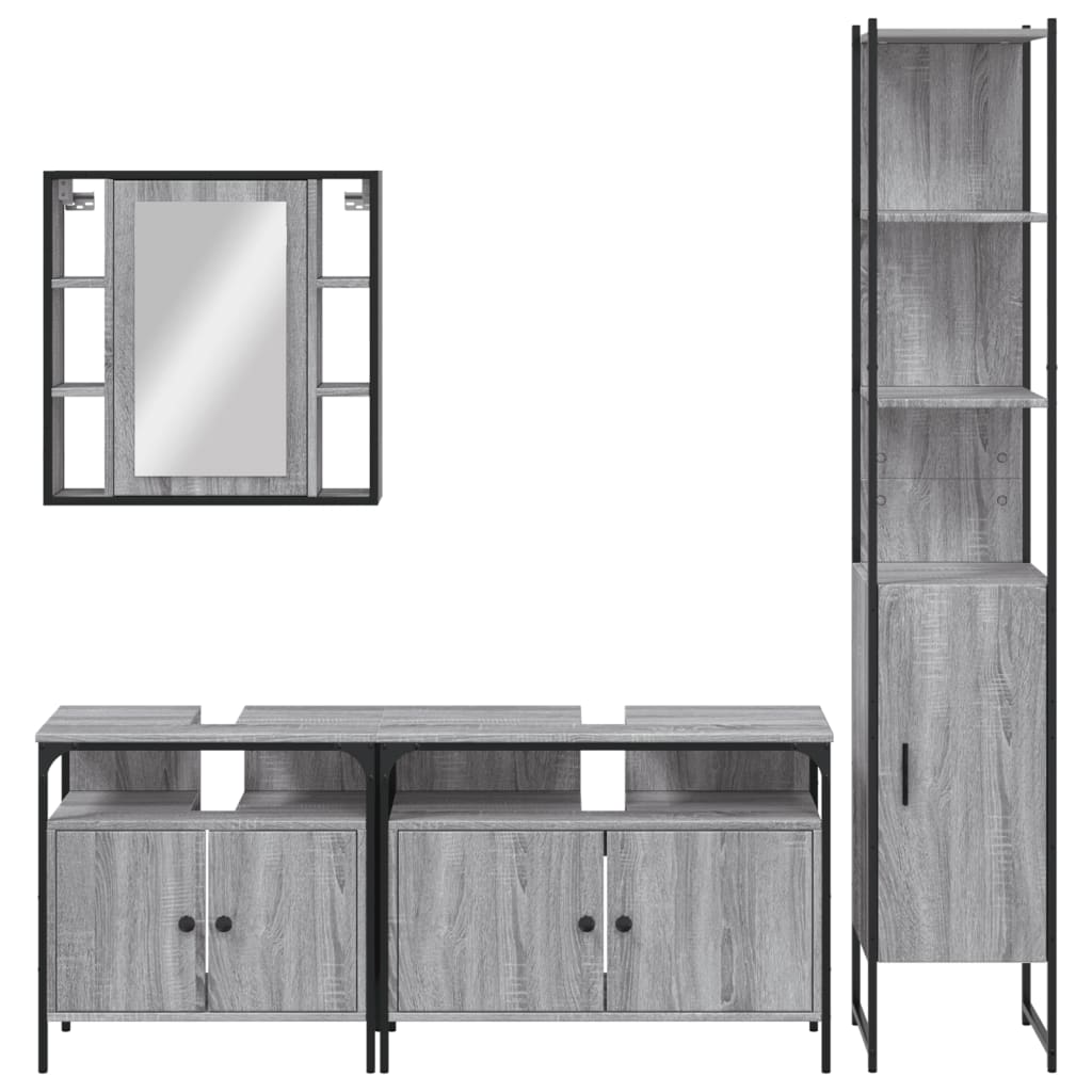 Set Mobili da Bagno 4 pz Grigio Sonoma in Legno Multistrato | homemem39