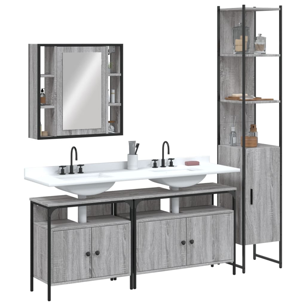 Set Mobili da Bagno 4 pz Grigio Sonoma in Legno Multistrato | homemem39