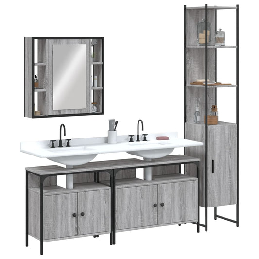 Set Mobili da Bagno 4 pz Grigio Sonoma in Legno Multistrato | homemem39