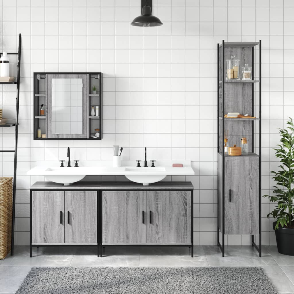 Set Mobili da Bagno 4 pz Grigio Sonoma in Legno Multistrato