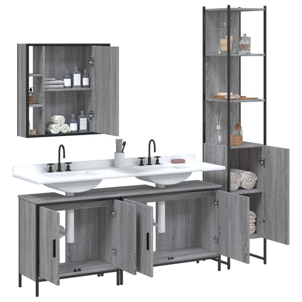 Set Mobili da Bagno 4 pz Grigio Sonoma in Legno Multistrato
