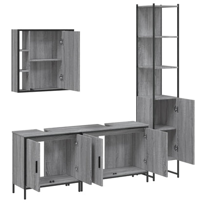 Set Mobili da Bagno 4 pz Grigio Sonoma in Legno Multistrato | homemem39
