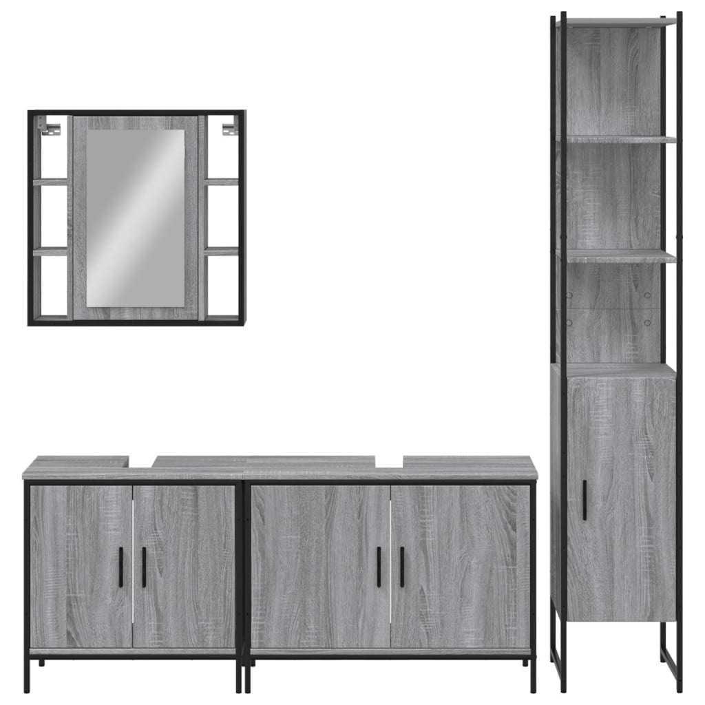 Set Mobili da Bagno 4 pz Grigio Sonoma in Legno Multistrato