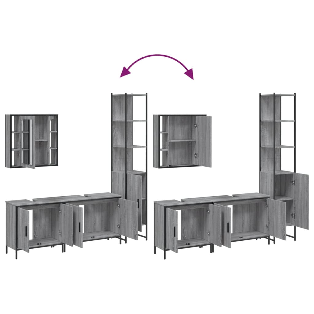 Set Mobili da Bagno 4 pz Grigio Sonoma in Legno Multistrato