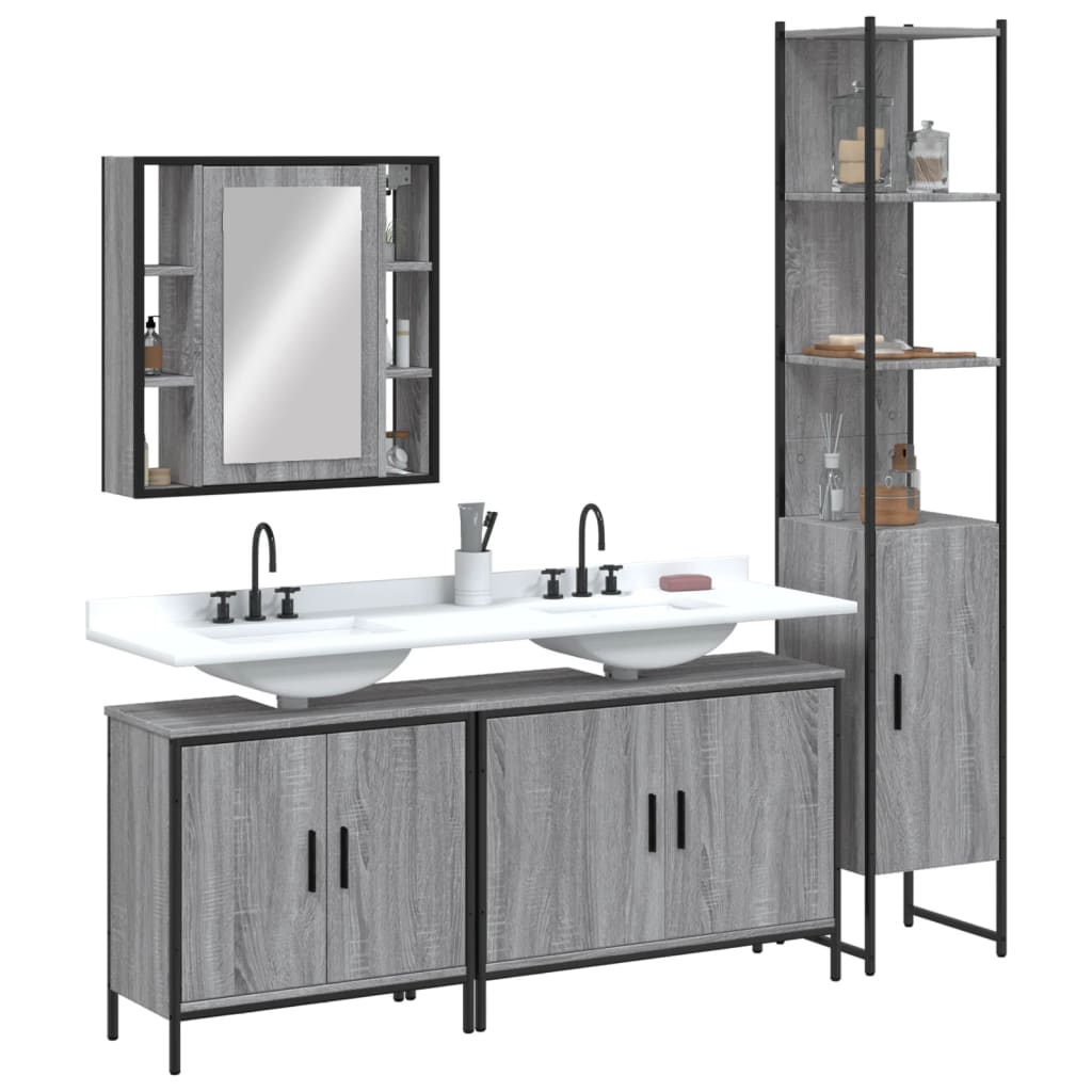 Set Mobili da Bagno 4 pz Grigio Sonoma in Legno Multistrato | homemem39