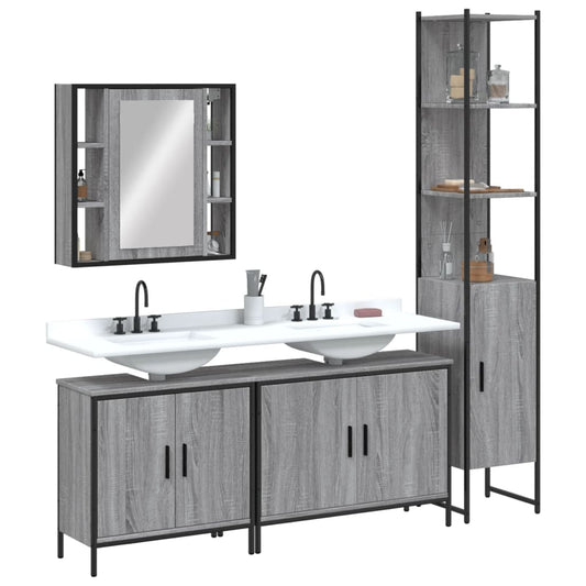 Set Mobili da Bagno 4 pz Grigio Sonoma in Legno Multistrato | homemem39