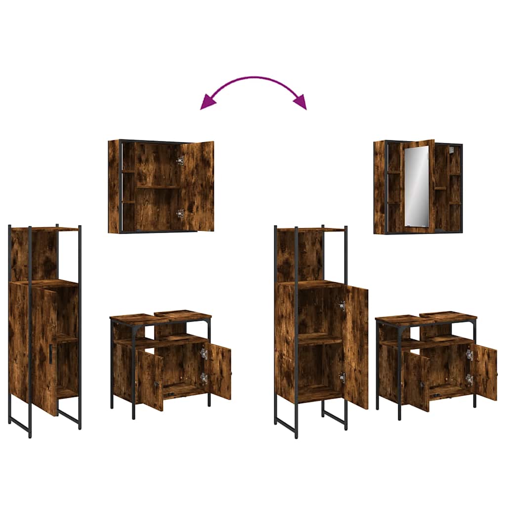 Set Mobili da Bagno 3 pz Rovere Fumo in Legno Multistrato