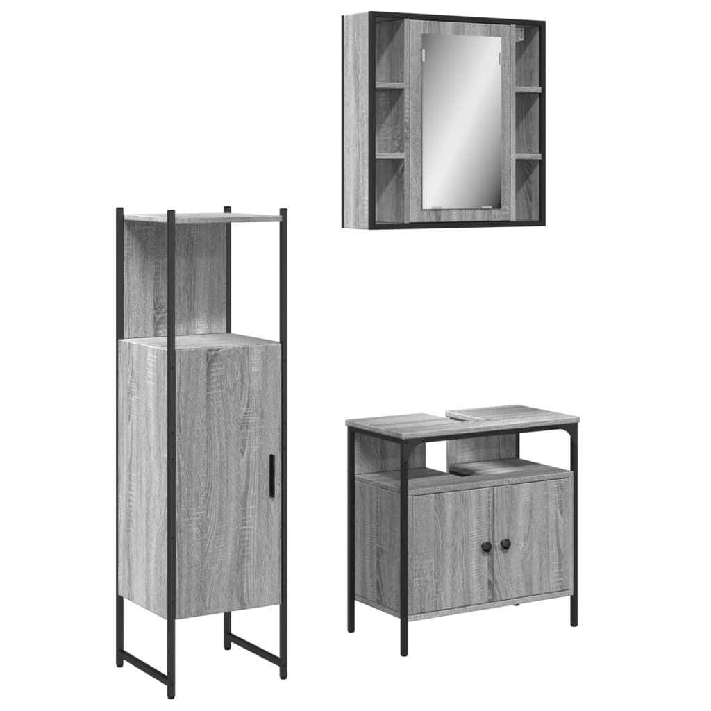 Set Mobili da Bagno 3 pz Grigio Sonoma in Legno Multistrato | homemem39