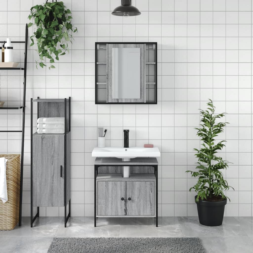 Set Mobili da Bagno 3 pz Grigio Sonoma in Legno Multistrato | homemem39
