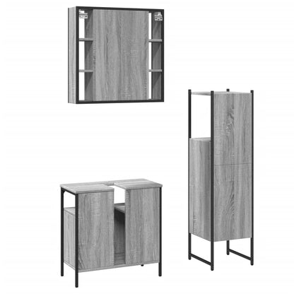 Set Mobili da Bagno 3 pz Grigio Sonoma in Legno Multistrato | homemem39