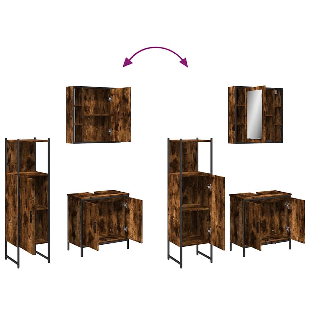 Set Mobili da Bagno 3 pz Rovere Fumo in Legno Multistrato