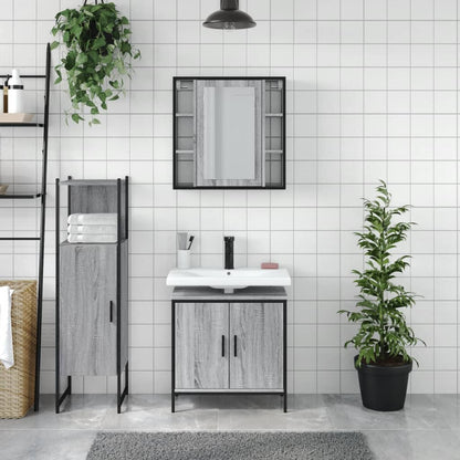 Set Mobili da Bagno 3 pz Grigio Sonoma in Legno Multistrato | homemem39