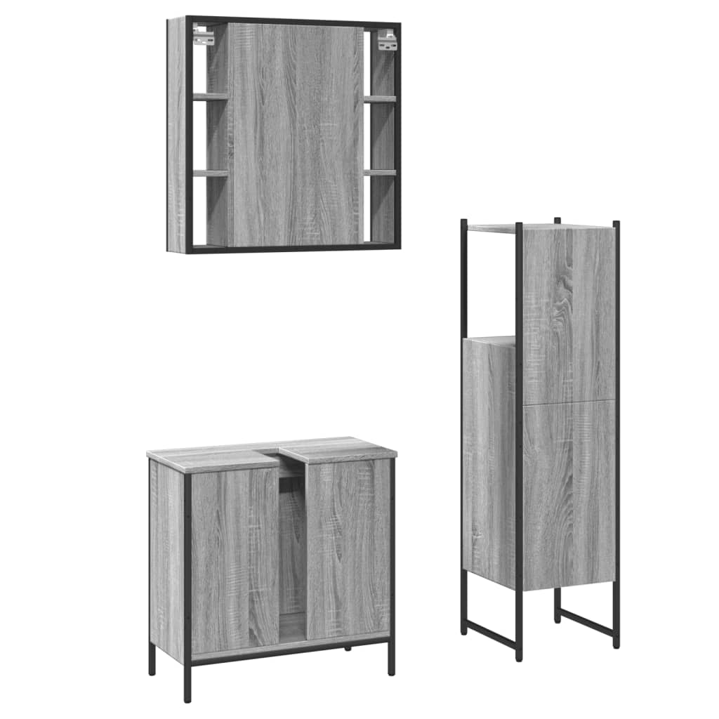 Set Mobili da Bagno 3 pz Grigio Sonoma in Legno Multistrato | homemem39