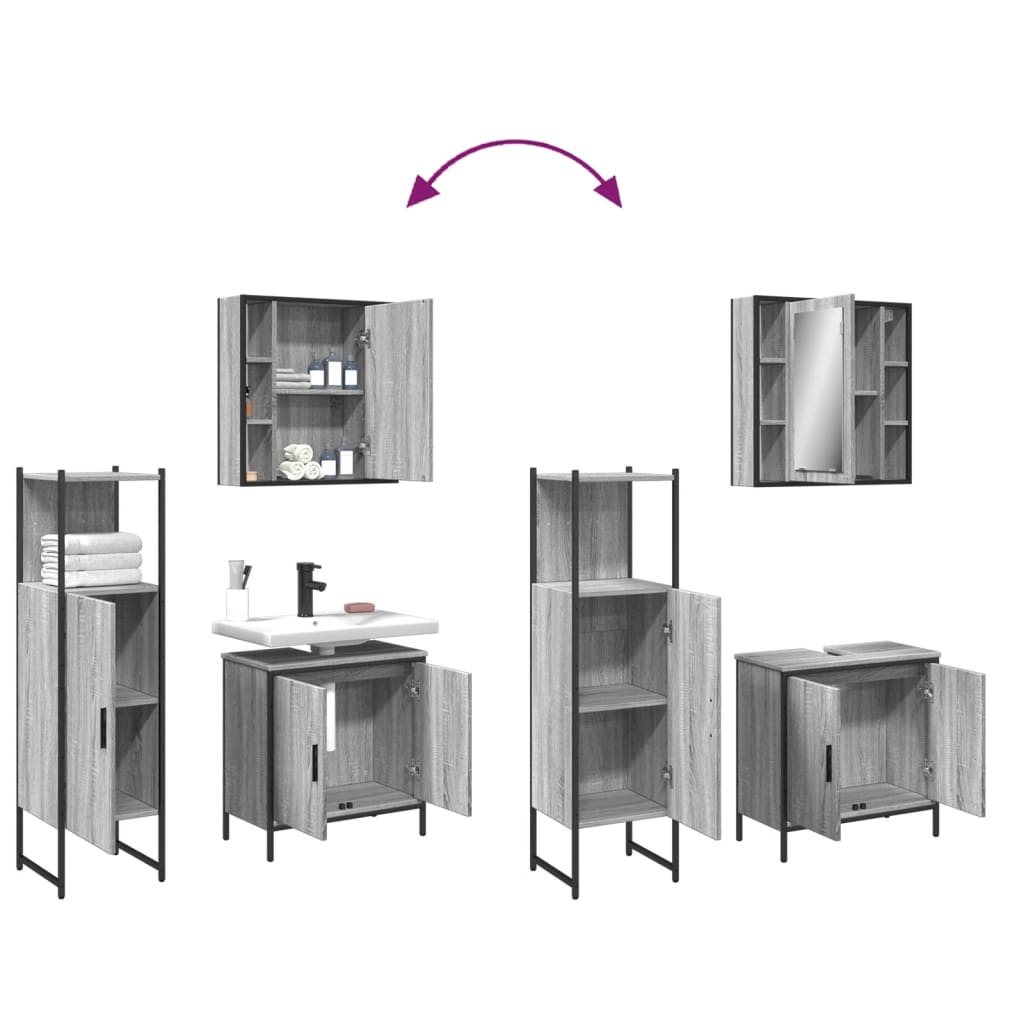 Set Mobili da Bagno 3 pz Grigio Sonoma in Legno Multistrato