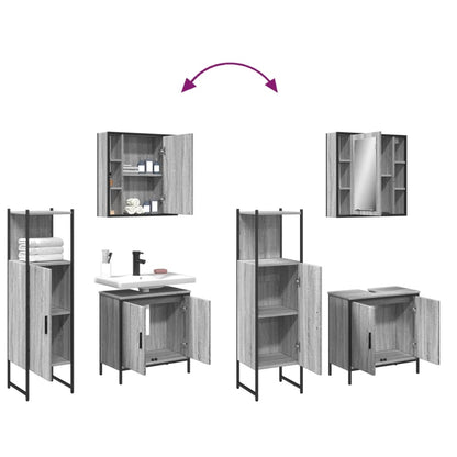 Set Mobili da Bagno 3 pz Grigio Sonoma in Legno Multistrato