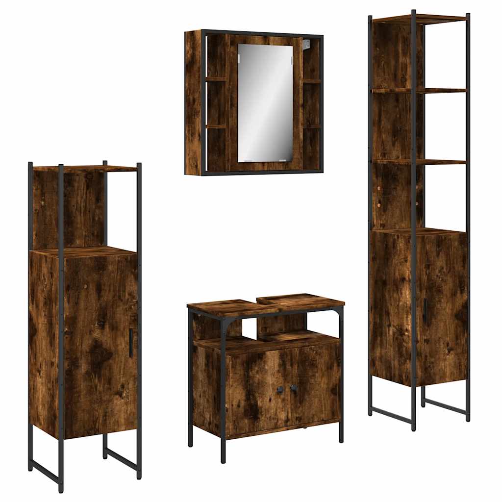 Set Mobili da Bagno 4 pz Rovere Fumo in Legno Multistrato