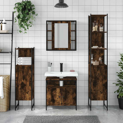 Set Mobili da Bagno 4 pz Rovere Fumo in Legno Multistrato