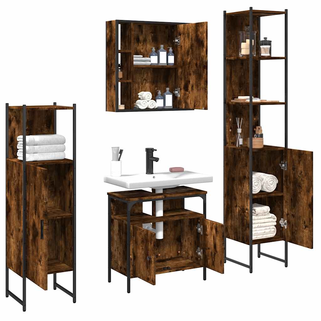Set Mobili da Bagno 4 pz Rovere Fumo in Legno Multistrato