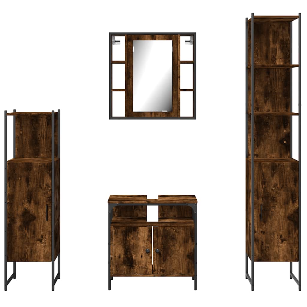 Set Mobili da Bagno 4 pz Rovere Fumo in Legno Multistrato