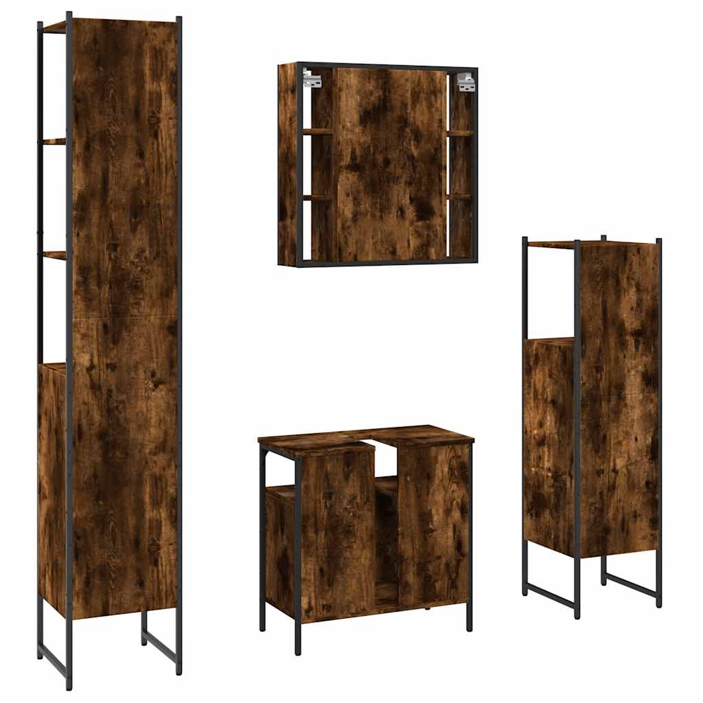 Set Mobili da Bagno 4 pz Rovere Fumo in Legno Multistrato