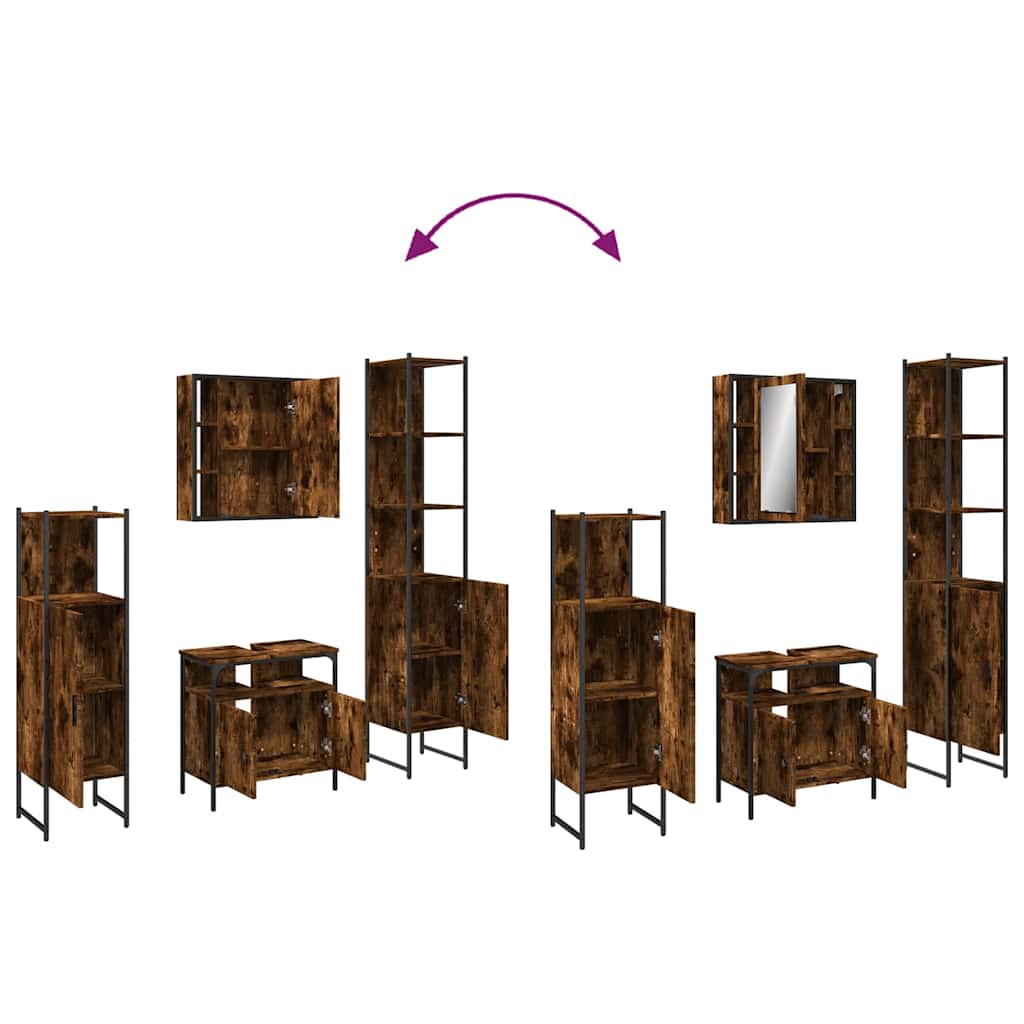 Set Mobili da Bagno 4 pz Rovere Fumo in Legno Multistrato