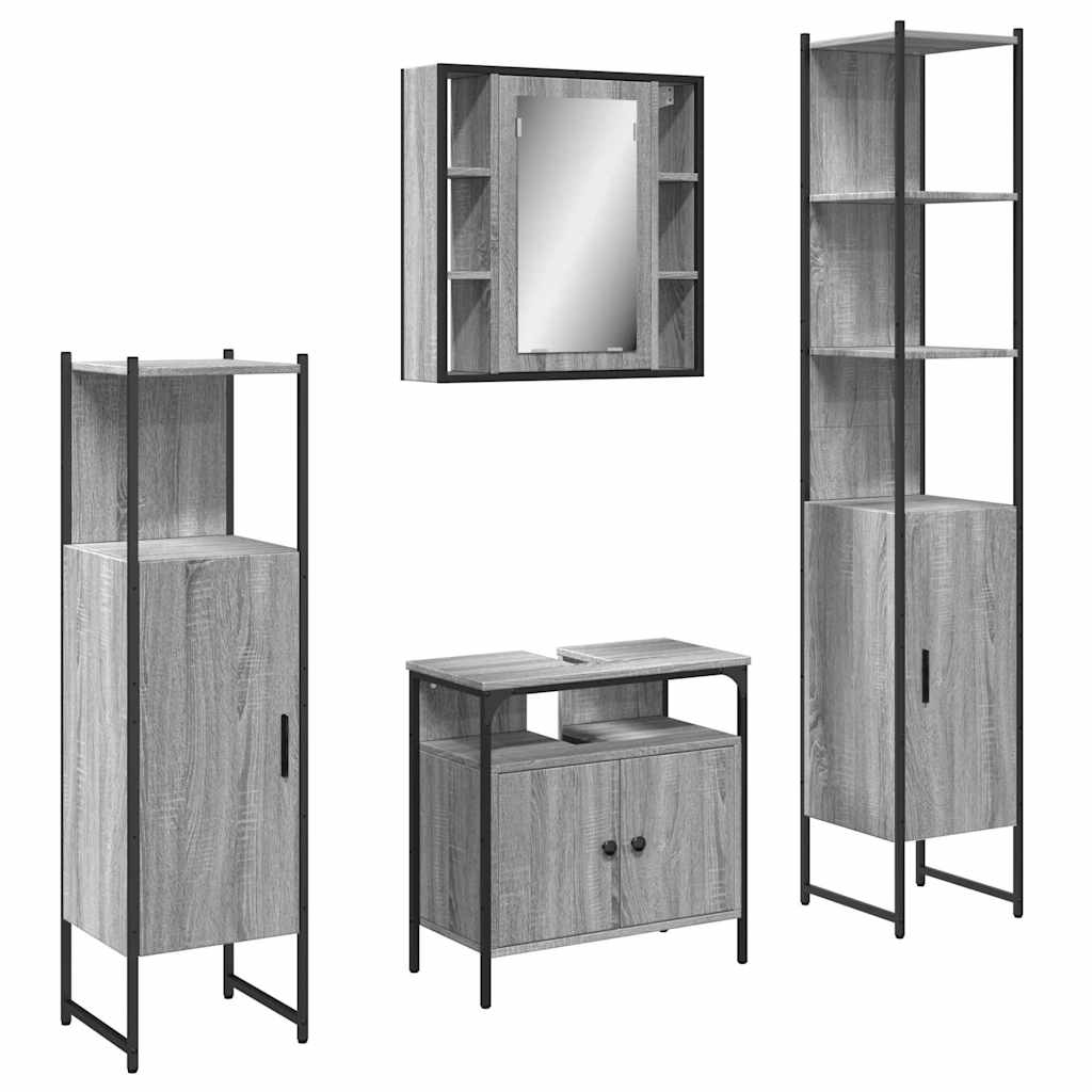 Set Mobili da Bagno 4 pz Grigio Sonoma in Legno Multistrato | homemem39