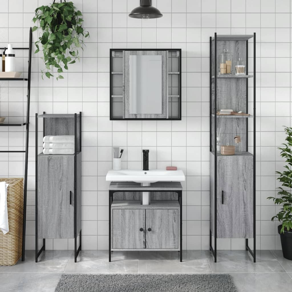 Set Mobili da Bagno 4 pz Grigio Sonoma in Legno Multistrato | homemem39