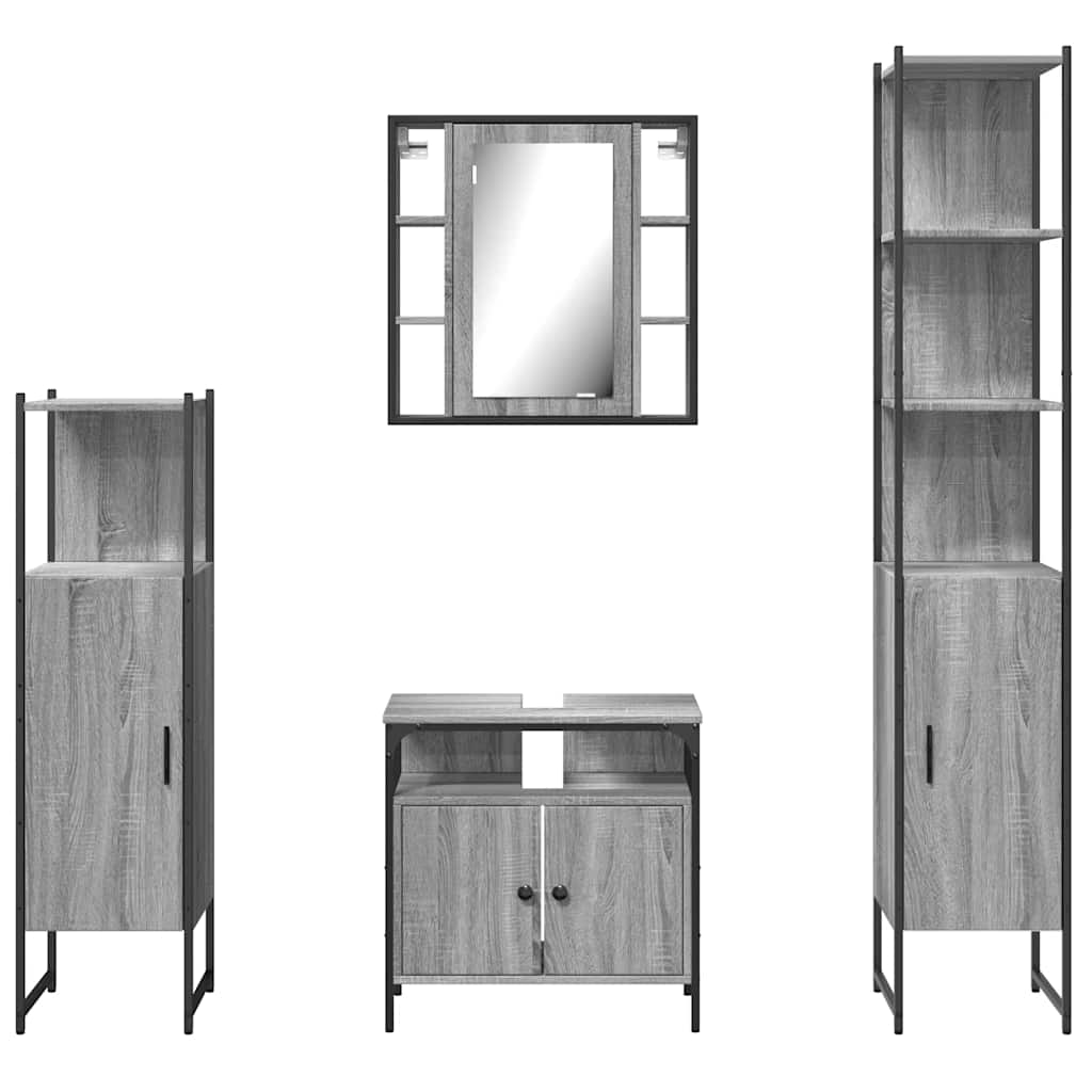Set Mobili da Bagno 4 pz Grigio Sonoma in Legno Multistrato | homemem39