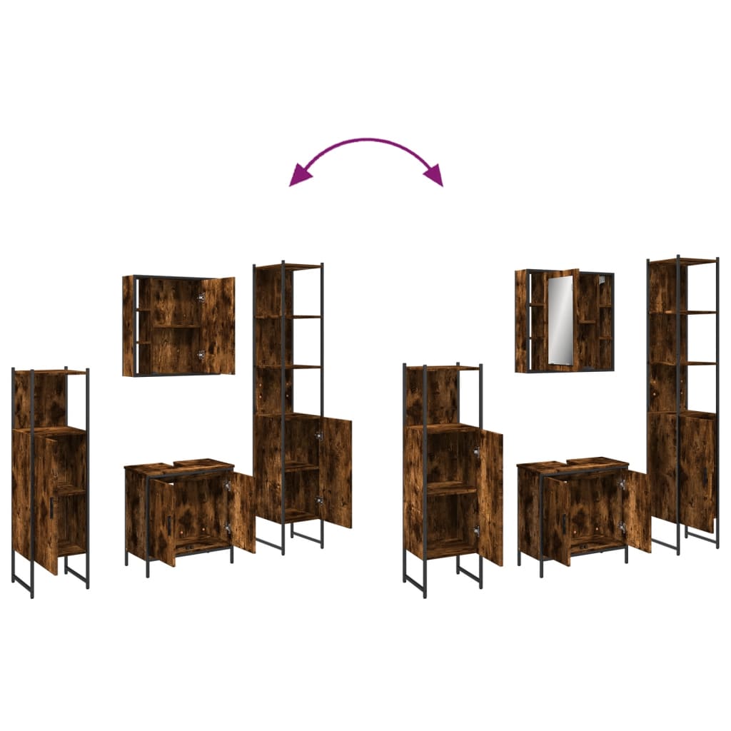 Set Mobili da Bagno 4 pz Rovere Fumo in Legno Multistrato