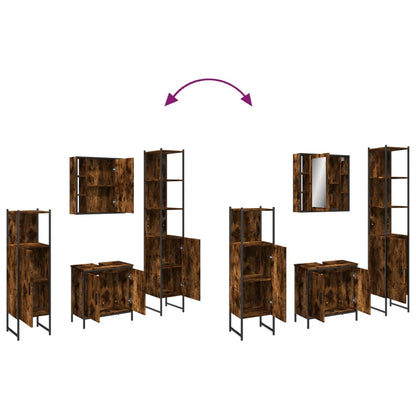Set Mobili da Bagno 4 pz Rovere Fumo in Legno Multistrato