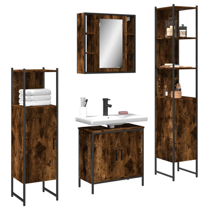 Set Mobili da Bagno 4 pz Rovere Fumo in Legno Multistrato