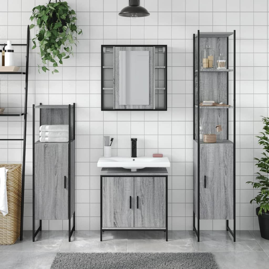 Set Mobili da Bagno 4 pz Grigio Sonoma in Legno Multistrato | homemem39