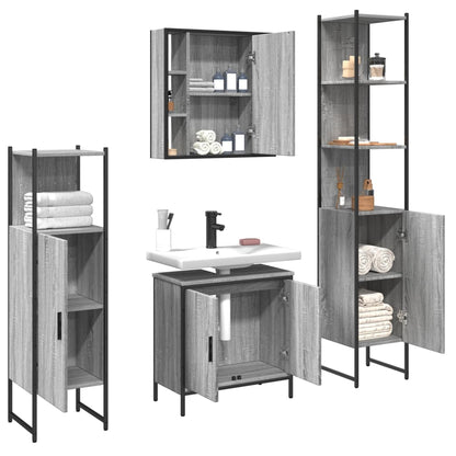 Set Mobili da Bagno 4 pz Grigio Sonoma in Legno Multistrato