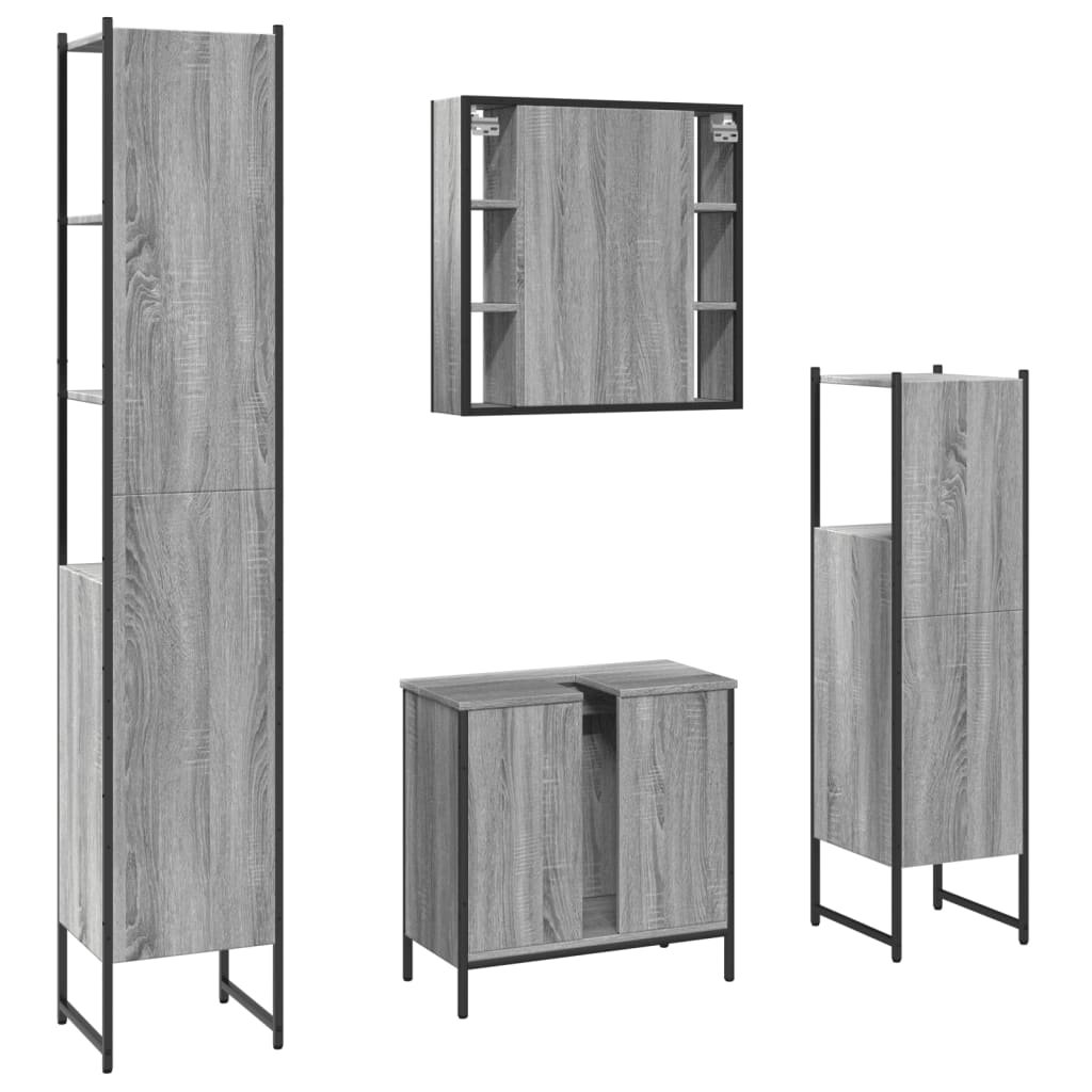 Set Mobili da Bagno 4 pz Grigio Sonoma in Legno Multistrato | homemem39