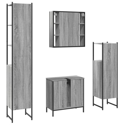 Set Mobili da Bagno 4 pz Grigio Sonoma in Legno Multistrato | homemem39