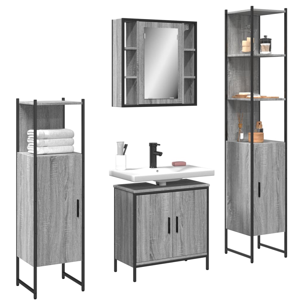 Set Mobili da Bagno 4 pz Grigio Sonoma in Legno Multistrato | homemem39